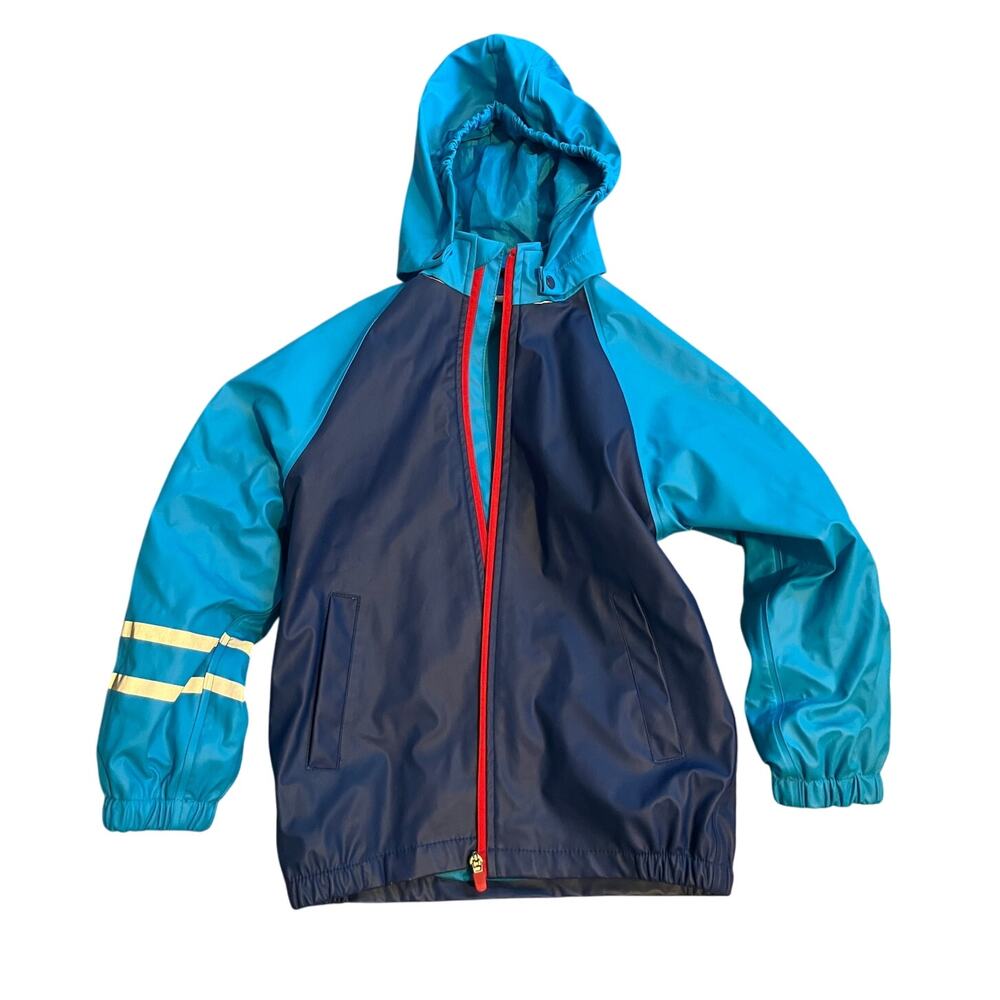 Kids rain jacket reflective blue and red size 7-8